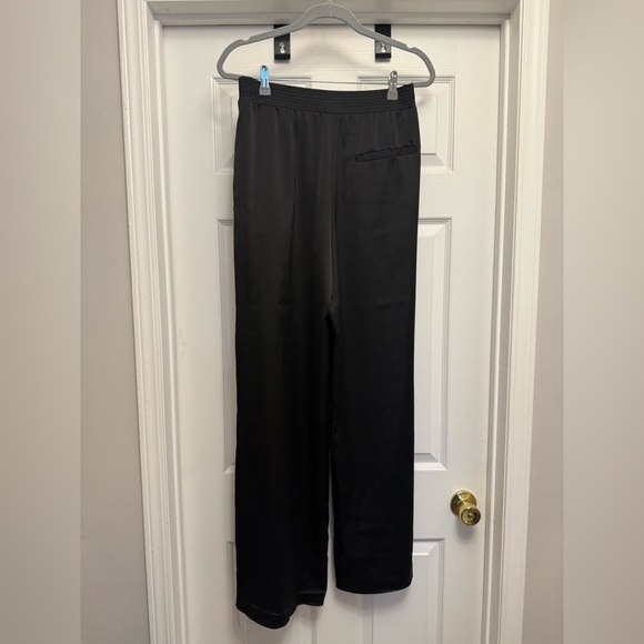 Zara Womens Pants M Black High Waist Wide Leg Trousers Pleated Shiny Pull On - Picture 4 of 5
